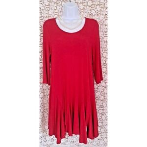 Christian Caliendo Dress M Red Asymmetrical Hem 3/4 Sleeve Knit Made In USA‎